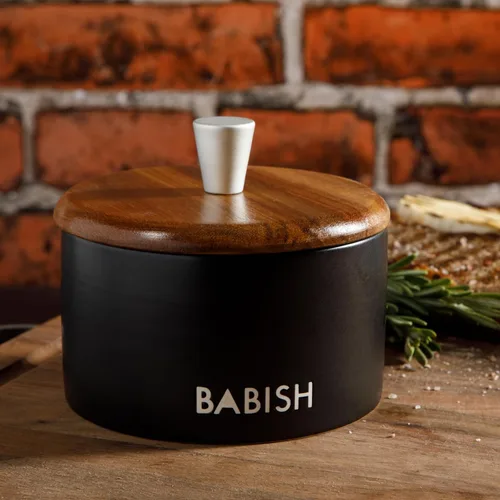 Vista 3 de Babish Bodega de sal de gres con tapa de madera - 4" X 3.5