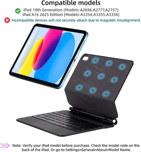 Vista 2 de mobee Magic Keyboard Funda para iPad de 10.9 pulgadas (2022) y iPad 11ª (A16, 2025), funda magnética con teclado con trackpad multitáctil