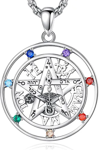 Vista 9 de Vito Sterling Silver Tetragrammaton Necklace for Women Men, Tetragramaton Amuleto de lata 925 Necklaces Chakra Pentagram Pendant Jewelry, 24