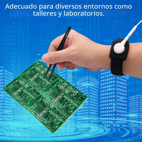Vista 5 de Correa de muñeca antiestática, banda de conexión a tierra ESD, pulsera de silicona conductora ajustable estilo botón de 9 pulgadas, compatible