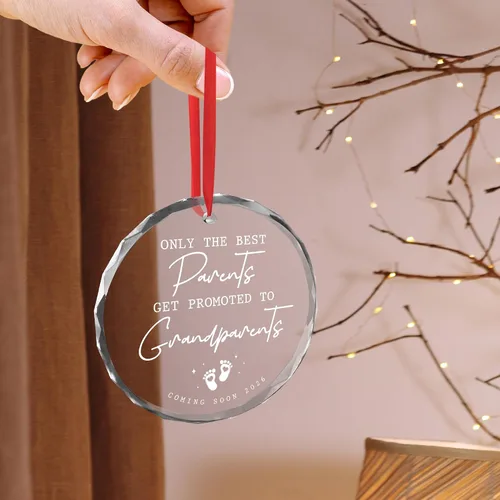Vista 7 de OASSIE Adornos Navideños para Abuelos - Regalos de Anuncio de Embarazo Adornos de Vidrio para Árbol con Tarjeta - Promovido para Abuelos Regalos