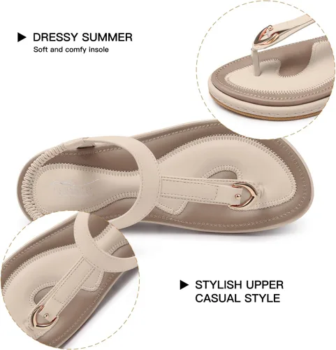 Vista 4 de SHIBEVER Sandalias bohemias para mujer de verano con cuentas y tirantes delgados al tobillo, zapatos elegantes