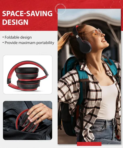 Vista 4 de rockpapa E7 Auriculares Inalámbricos Bluetooth Sobre la Oreja con Micrófono, Auriculares Plegables con Cable/Inalámbricos con Micrófono para Niños