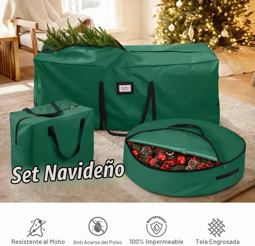 Vista 2 de Paquete de 3 bolsas de almacenamiento para árbol de Navidad, para árboles artificiales de hasta 7.5 pies, duraderas e impermeables con asas de Verde