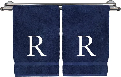 Vista 116 de Toalla de mano monogramada, regalo personalizado, juego de 2 - Toalla bordada con letra de bloque dorada - Extra absorbente 100% algodón turco