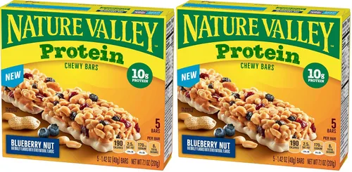 Vista 17 de Nature Valley Barras de granola con proteína, arándano y nueces, barras de merienda masticables, 5 barras, 7.1 OZ 0.35 onzas de proteína por