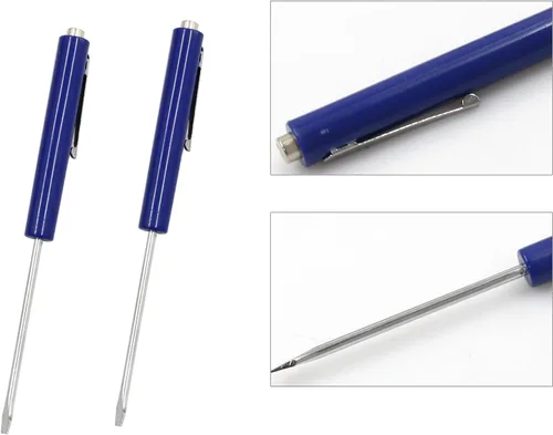 Vista 3 de Mini Destornillador de Bolsillo Azul Destornillador Portátil Ranurado con Puntas Ranuradas Magnéticas Fuertes 2 Piezas
