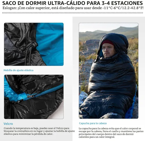 Vista 4 de Naturehike Ultralight Down Sleeping Bag, 650FP Backpacking Sleeping Bag for Adults, 40.4℉ Waterproof Sleeping Bags for Camping, Hiking, Traveling