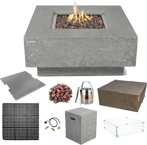 Vista 12 de Elementi Manhattan - Juego de mesa de fuego de gas de hormigón, encendido electrónico para exteriores, cubierta de lona, roca de lava incluida claro