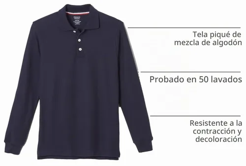 Vista 5 de French Toast Camisa de uniforme escolar de piqué con manga larga para niños y niñas, Azul marino