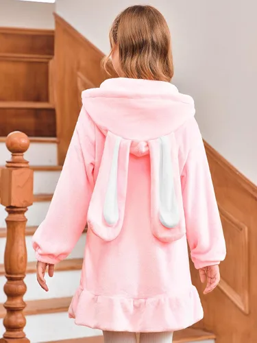Vista 6 de Batermoon Sudaderas con capucha y orejas de conejito para niñas con cremallera de anime, abrigos de gran