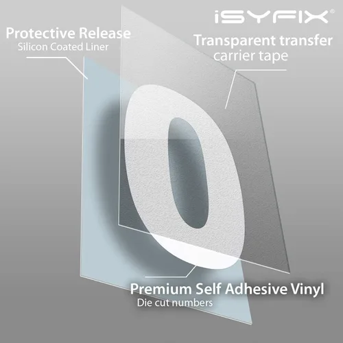 Vista 3 de iSYFIX - Calcomanías de vinilo blancas con número 0 (cero) - Juego de 6 unidades de 1.5 pulgadas autoadhesivas - Decalcomanías premium troqueladas