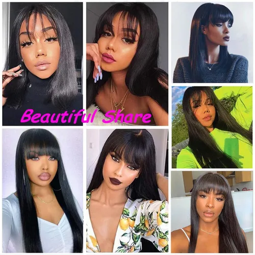 Vista 5 de KUN Light Yaki - Peluca de cabello humano lacio con flequillo para mujeres negras, pelucas de encaje 360 con flequillo, cabello humano prearrancado