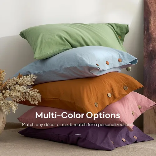 Vista 8 de JELLYMONI Juego de fundas de almohada estándar de 100% algodón lavado, paquete de 2 fundas de almohada transpirables con textura similar al lino