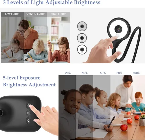 Vista 4 de Cámara de documentos USB para profesores, cámara web/doc para aula con formato A3, luces LED de 3 niveles, inversor de imagen, plegable, micrófono
