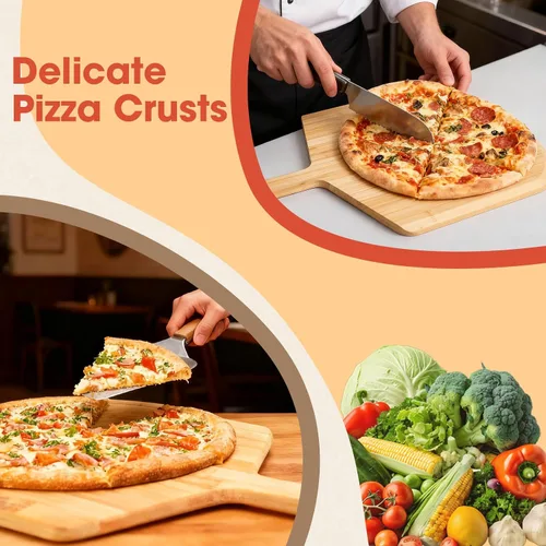 Vista 5 de Pala de pizza de bambú de 16 pulgadas, tabla grande de 16 pulgadas con mango largo, borde biselado fácil de deslizar para hornear, transferir