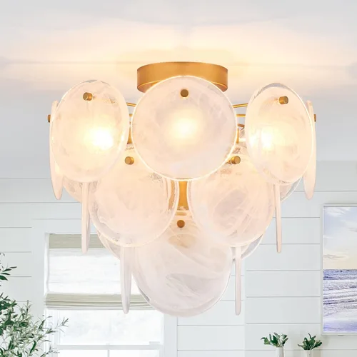 Vista 12 de Moderna lámpara de techo de cristal de montaje empotrado, acabado cromado, luces de pasillo vintage, lámpara única de 4 luces para dormitorio