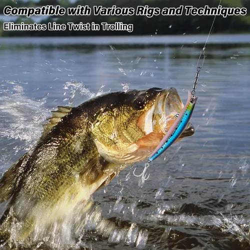 Vista 6 de Dr.Fish 3 rodillos giratorios de alta velocidad, cadena de cuentas de barril giratorio de pesca Trolling Leader Conector de señuelo de salmón