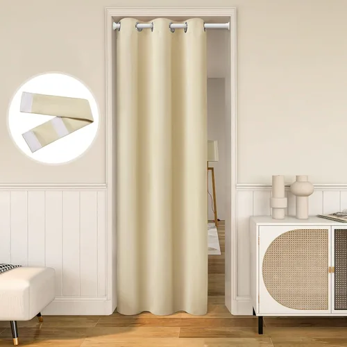 Vista 11 de HOMEIDEAS Cortinas beige para puerta, cortina de privacidad con ojales para dormitorio, 39 pulgadas de ancho x 78 pulgadas de largo, cortinas opacas