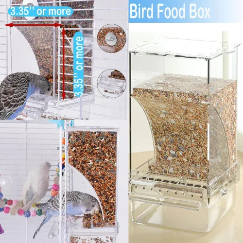 Vista 6 de Comedero para loros para pájaros, dispensador automático de jaulas, contenedor de alimentos, cuenco automático de semillas de aves para aves