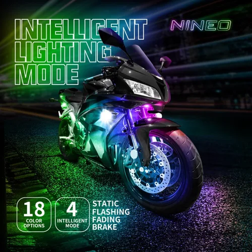 Vista 4 de NINEO 8 tiras de luces LED RGB para motocicleta, multicolor neón con control remoto inteligente, compatible con Carts Trikes Cruiser Scooter ATV