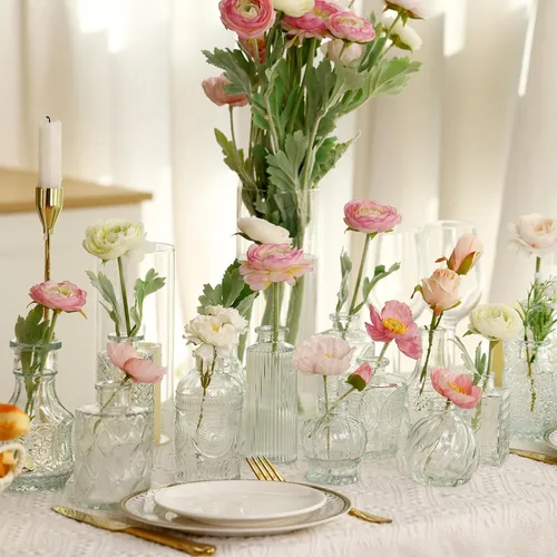 Vista 5 de CEWOR Jarrones de cristal a granel, juego de 64 jarrones pequeños para centros de mesa, jarrones de flores para flores a granel para decoración