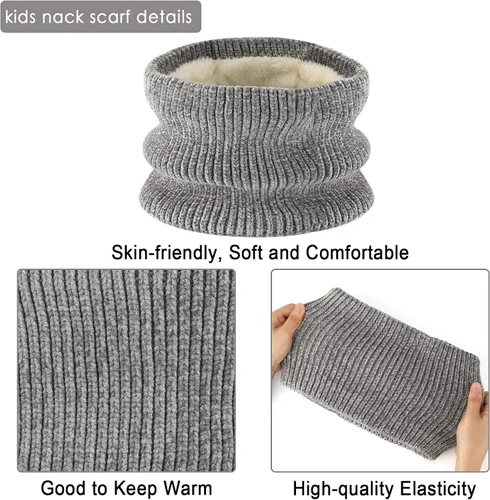 Vista 5 de Toddler Boys Girls Winter Warm Knit Beanie Hat Neck Scarf Touchscreen Gloves with Fleece Lined Cap for 3-10 Year Kid Gifts
