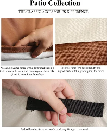 Vista 6 de RosieLily Fundas para sillas de patio con respaldo alto, impermeables, apilables, para taburetes de bar al aire libre, fundas beige para muebles