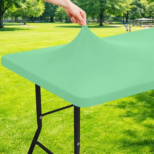 Vista 25 de Moosfor Mantel rectangular de elastano de 4 pies, manteles elásticos ajustables para pícnic, funda elástica y lavable para mesa de patio para Azul