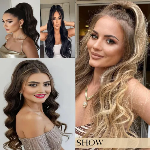 Vista 6 de Limerence Extensión de cola de caballo ondulada de 20 pulgadas de largo, pieza de cabello sintético para mujeres y niñas, extensiones de cola