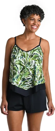 Vista 30 de Maxine of Hollywood Traje de baño tankini con cuello en V para mujer Negro/ Isla Verde