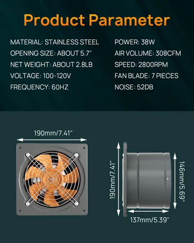 Vista 3 de HG Power Extractor de extractor, ventilador de cocina con interruptor, extractor de ventilación para ático, invernadero, sótano, cobertizo, Gris