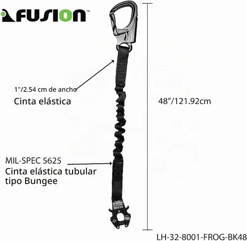 Vista 3 de Fusion Tactical ProGlide - Cordón elástico de 4 pies con grillete de rana Kong, 23 kN, negro, 48 pulgadas