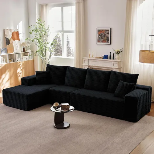 Vista 53 de Sofá modular de 96 pulgadas en forma de L, sofá modular de 3 asientos, sofá modular de pana de espuma viscoelástica sin hueso para sala de estar