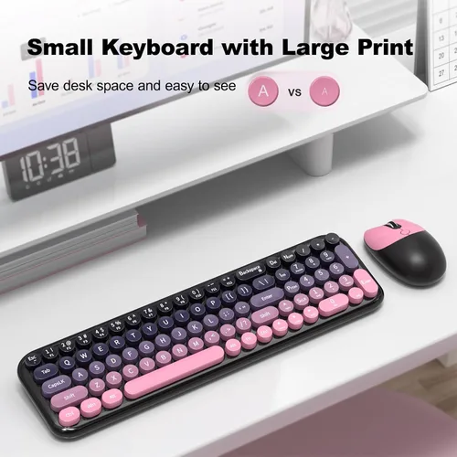Vista 3 de Dilter Combo de teclado y mouse inalámbricos, teclado retro portátil con tamaño compacto, mouse conectado USB 2 en 1 para Windows 7/8/10, laptop