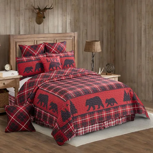 Vista 20 de Virah Bella Juego de ropa de cama King Lodge de 3 piezas, juego de edredón reversible rústico con fundas de almohada decorativas, panel familiar