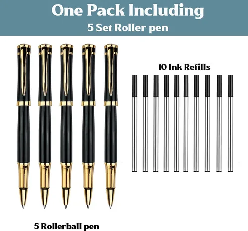 Vista 6 de Ancolo Bolígrafos Negros Personalizados para Negocios Ejecutivos - Punta Media con 10 Recambios de Tinta Negra Personalizados con Tu Nombre