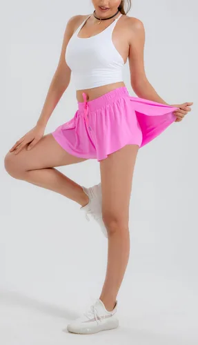 Vista 6 de Yknktstc 3 Pack Womens 2 in 1 Flowy Running Shorts with Pockets Gym Yoga Athletic Workout Biker Spandex Lounge Sweat Skirt