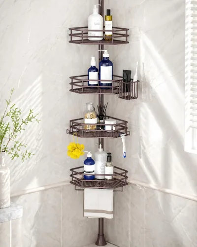 Vista 8 de SEIRIONE Estante de Esquina para Ducha con Soporte de Tensión, Instalación Rápida, Organizador de Baño Libre de Óxido para Estante de Bañera