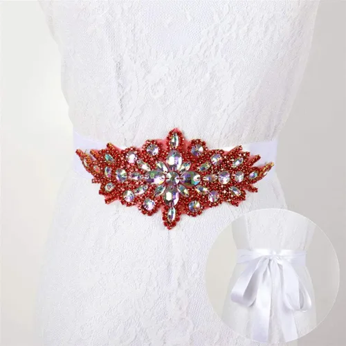 Vista 17 de Apliques de cuentas de perlas de diamantes de imitación rojos apliques de novia accesorios de cristal de ajuste de diamantes de imitación