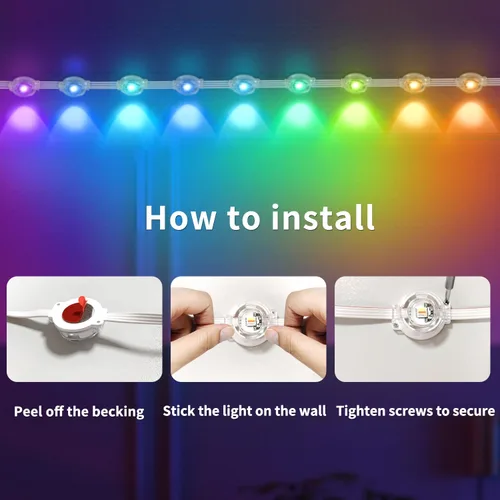 Vista 6 de Luces RGB Permanentes para Exteriores de 60 Pies, Luces LED Inteligentes Impermeables para Aleros, Luz Permanente para Exteriores con Control por