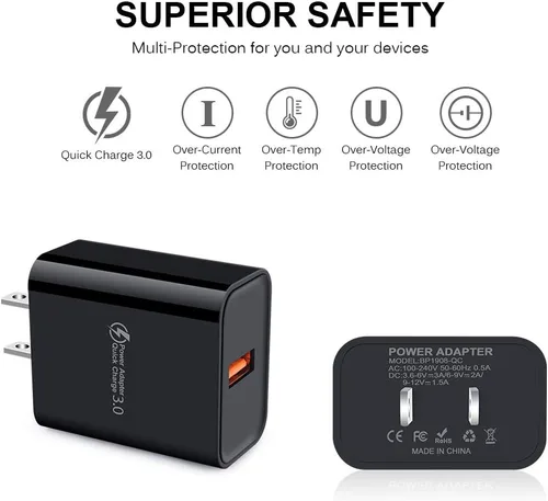 Vista 5 de Cargador de pared 3.0 de carga rápida adaptable, bloque de carga rápida, cable de carga Android compatible con Samsung Galaxy S7/S6 Edge/J3/J7, LG