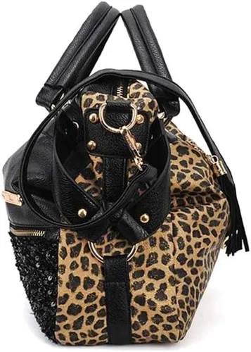 Vista 4 de Cayla Totobag - Bolso de hombro con estampado de leopardo para mujer, bolso grande con borla, Impresión de leopardo