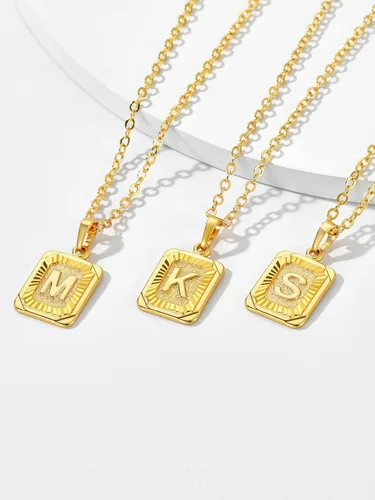 Vista 6 de U7 Collar con monograma A-Z 26 letras colgantes chapado en oro de 18 quilates, chapado en platino, collares cuadrados con inicial mayúscula