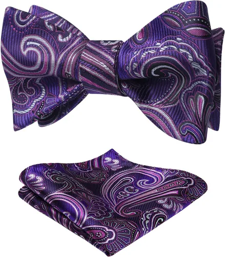 Vista 202 de HISDERN Pajaritas para hombre, corbatín de cachemira para hombre, corbata de lazo y bolsillo cuadrado, juego formal de esmoquin para boda