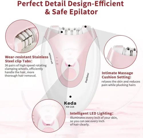 Vista 3 de Depiladora facial para mujeres, depiladora para mujer, depiladora para cara, depiladoras con luz LED, dispositivo de depilación de dos velocidades