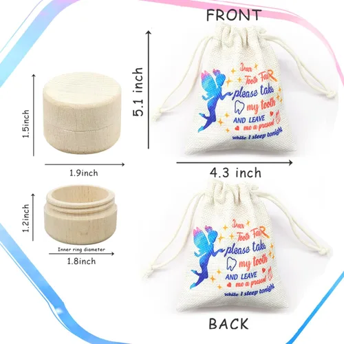 Vista 2 de Caja de hadas de dientes para niñas con bolsa de fiary bonita caja de madera tallada 3D Dientes perdidos para niños, recuerdo de dientes caídos
