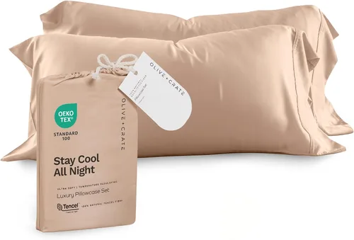 Vista 15 de Olive + Crate Tencel - Fundas de almohada de eucalipto, 100% Tencel Lyocell fundas de almohada refrescantes para personas que duermen con calor