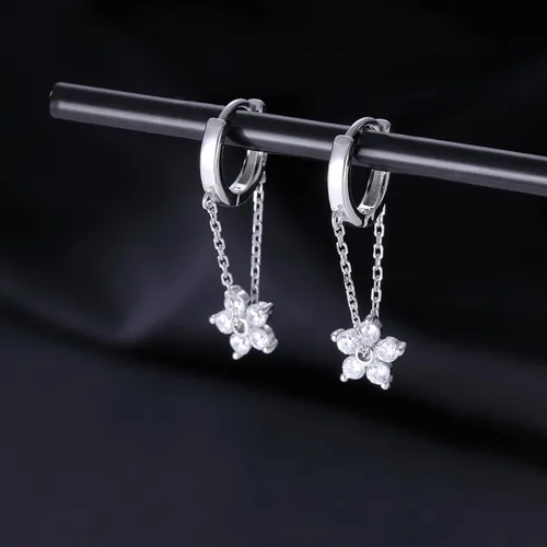 Vista 6 de Reffeer 925 Sterling Silver Flower Chain Drop Earrings Hoop for Women Teens Huggie Hoop Dangle Earrings Chain A-Plata