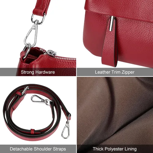 Vista 32 de Over Earth Genuine Leather Crossbody Bags for Women Small Hobo Handbags Shoulder Purses with 2 Detachable Straps